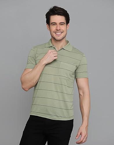 Image of INKKR Men's Striped Polo Neck Cotton Blend Multicolor T-Shirt