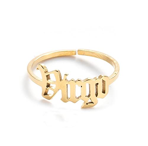 COLORFUL BLING Constellation Rings for Women 12 Zodiac Old English Letter Adjustable Stainless Steel Zodiac Sign Ring Horoscope Astrology Jewelry-gold Virgo