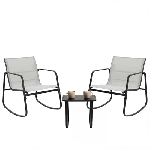 DUMOS 3 Piece Patio Rocking Furniture Set，Outdoor Patio Furniture Conversation