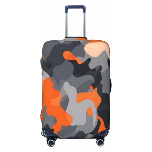Orange Grey Camo Camouflage Travel Luggage Cover Elastic Suitcase Covers Washable Anti Scratch Luggage Dust Covers Protector, Fits 29-32 inch Luggage, XL