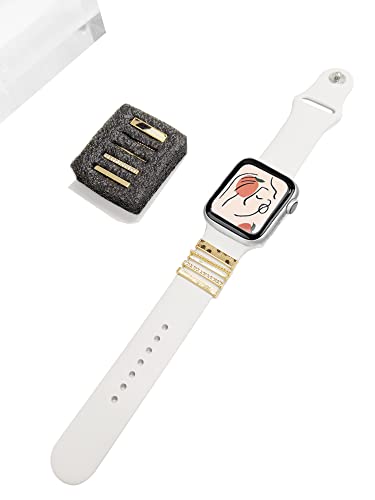 Image of 5Pcs Charms for Apple Watch band 41mm 45mm 40mm 44mm 38mm 42mm 46mm 49mm Women,Diamond+Metal Jewelry Decorative Ring For iWatch series 11 10 9 8 7 6 5 4 se 3 /2,Galaxy watch 7 /6 /5 /4,Strap Accessories