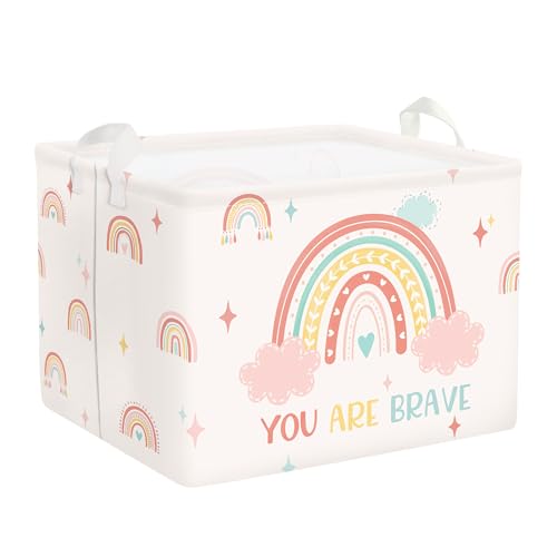 HUUMONSS Boho Rainbow Baby Laundry Hamper Collapsible Clothes Kids Storage Basket Large Girls Gift Toy Box Bin for Nursery Room, Pink, 36L