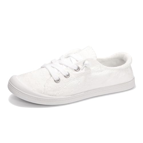 Women's Slip On Canvas Shoes Low Top Fashion Sneakers Casual Flats Walking Shoes Comfy Loafers (WhiteDot, 08)