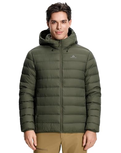 Pioneer Camp Herren Leichte Steppjacke Wasserdichte Pufferjacke Verstaubare Wasserdichte Winterjacke mit Kapuze(Army Green;L)