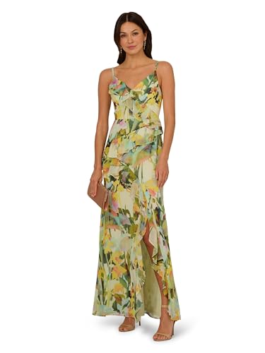 Adrianna Papell Women's Printed Strap Cascade Gown4