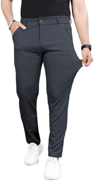 Slim Fit Lycra Blend Pants for Men | Stretchable, Breathable Formal Trousers with Dual Side Pockets & Button Closure | Comfortable for Office, Travel & Casual Wear