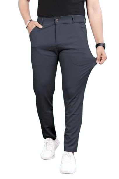 Slim Fit Lycra Blend Pants for Men | Stretchable, Breathable Formal Trousers with Dual Side Pockets & Button Closure | Comfortable for Office, Travel & Casual Wear