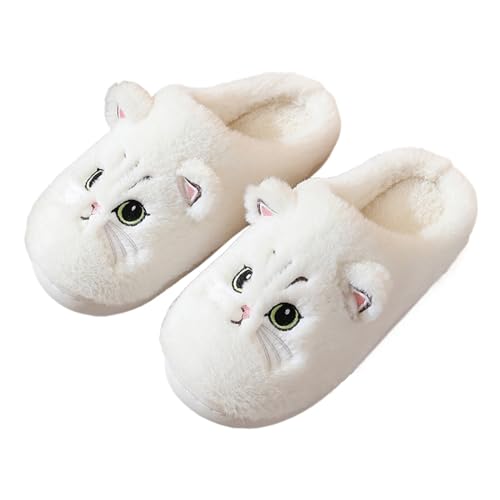Pluche pantoffels voor herfst en winter, katoenen pantoffels, warme en zachte kattenpantoffels, pluizige huispantoffels, warme en koude katoenen pantoffels, 1, Black 36/37