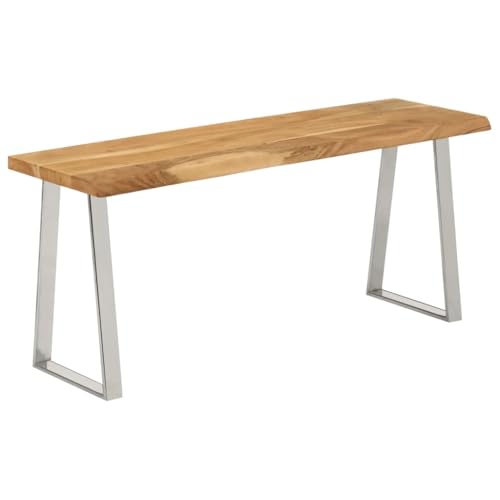 Image of Plumbpyr Bench Tree Edge 105cm Solid Wood Acacia Bench with Natural Edge and Powder Coated Steel Legs for Living Room, Hallway, Dining Room, Garden Bench, Outdoor Bench