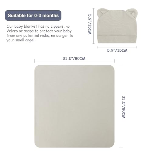 Image of BQUBO 3 Sets Cotton Baby Swaddle Blankets Swaddling Wrap with Hats Mittens Newborn Soft Silky Nursery Receiving Blanket Cute Bear Ears Hat Elastic Gloves Set for Unisex Baby 0-3 Months