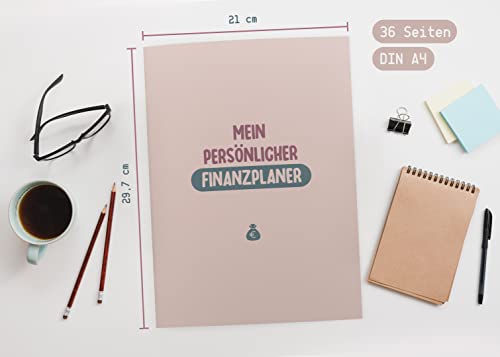 Finanzplaner DIN A4 – Tracke monatliche Einnahmen, Ausgaben & Budget – Geld Planer in Deutsch mit 36 Seiten – Planner zum Sparen und Kontrolle deine monatlichen Fixkosten – Bunt
