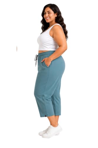 Image of CUPID Woman's Plus Size Plain Cotton Half Pant, 3 /4th Sports n Casual Night Short Pant, Knee Length Indoor n Outdoor Capris for Ladies