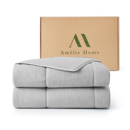 Amélie Home Cooling Comforter King Size, Dual-Sided Lightweight Cooling Blanket for Hot Sleepers, Q-Max 0.43 Breathable Cooling Quilt for Night Sweats, 106" x 90", Heather Cool Grey