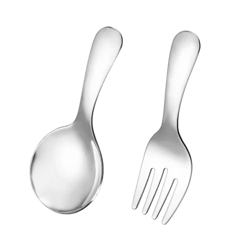 Small Spoons and Forks, Stainless Steel Short Handle Mini Spoons Taster Forks for Salt Dessert Sugar Coffee Appetizers Party Restaurant Supply Silverware Set (Silver)