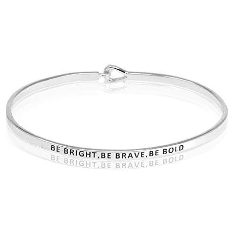 SM Inspirational Positive Message Engraved Thin Cuff Bangle Bracelets for Women (Be Bright,Be Brave,Be Bold - Silver) Cover