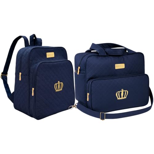 Kit Mochila e Bolsa Maternidade Coroa Dulini Baby (Azul Marinho)