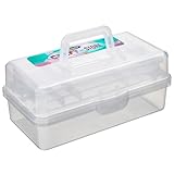RoseArt Multi-Layer Plastic Dividing Craft Storage Box - Portable Handled Art Supply Organizer, Utility, Tool, Medicine, Craft Box Clear - Made in U.S.A
