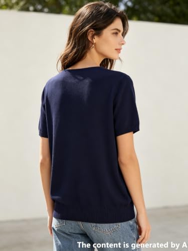 Image of DAIMIDY Women's Short Sleeve Sweater V Neck Summer Knit Tops | Business Casual Tops| Soft,Lightweight,Breathable and Comfortable| Perfect for Shopping,Date,Vacation,Daily Wear Etc.