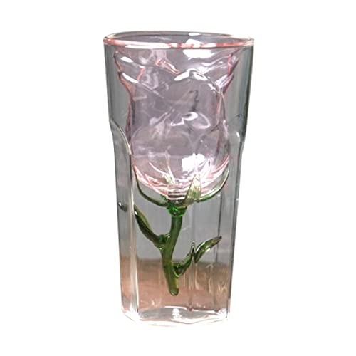 FnnEmg Bicchiere Da Vino Pink Rose Shape Double Wall Bilayer Vino Vino Cocktail Flip Liquor Cup Compinish Bar Amante Regalo Xmas Regalo Bicchiere Da Vino Rosso
