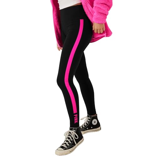 Victoria's Secret Women's Pink Logo Cotton Leggings, Black Stripe, M