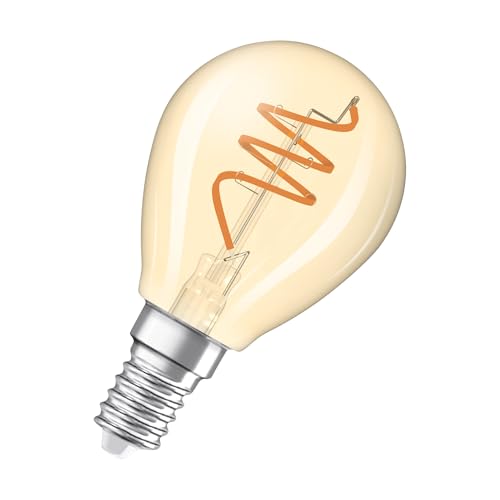 OSRAM Vintage 1906 Classic è una a luce bianca calda con un filamento a spirale dalla classica forma a mini sfera. Offre 4,9 W, 470 lm, attacco E14, vetro color oro, diametro 45 mm, 2200 K.