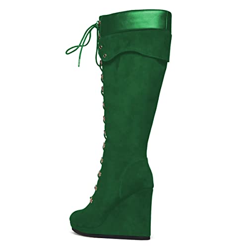 YDN Women Round Toe Knee High Boots Sexy Wedge High Heel Riding Boots Lace up Zipper Party Winter Shoes Size 4-15 US3