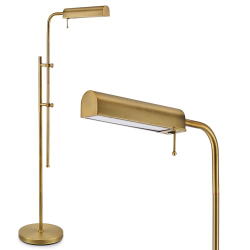 VONLUCE LED Floor Lamp 62.5 Industrial Floor Lamp for Living Room with Adjustable Height Swing Arm Head 3 Color Temperatures Metal Standing Pole Lamp for Bedroom Reading Antique Brass