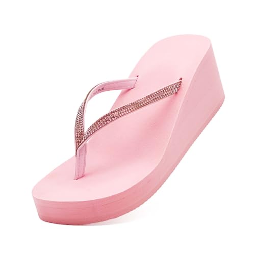Sandales compensées strass femme rose 6