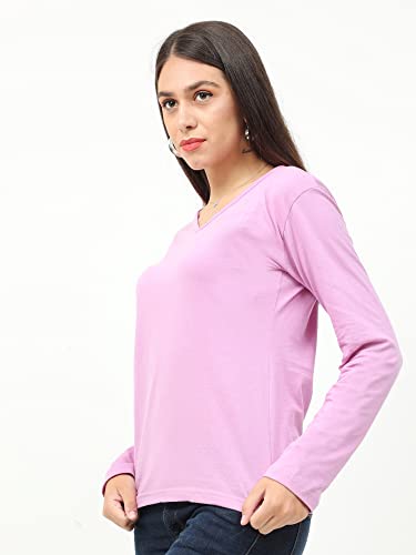 Image of FLEXIMAA Women's Cotton Plain V Neck Full Sleeve T-Shirt