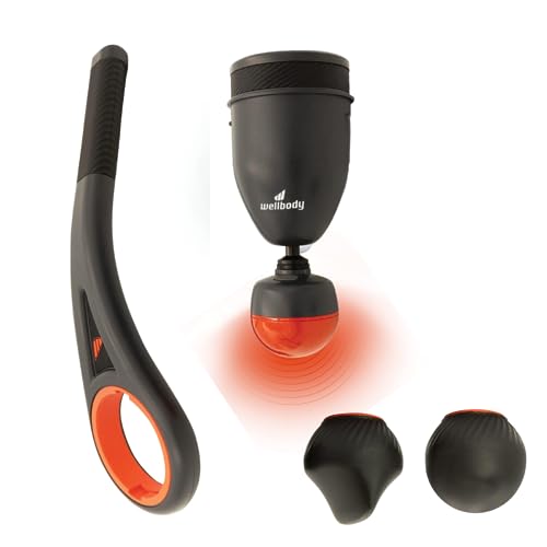 Wellbody Wingspan Heated Percussive Massage Gun – Extended Handle for Back & Shoulders – HeatBall Tech, WhisperDrive Brushless Motor, TwistLock Tips, All-Aluminum Powertrain, 3 Speeds, Travel Ready