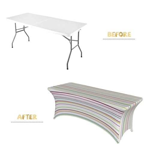 Nappe rectangulaire élastique imprimée rayures table bureau extérieur