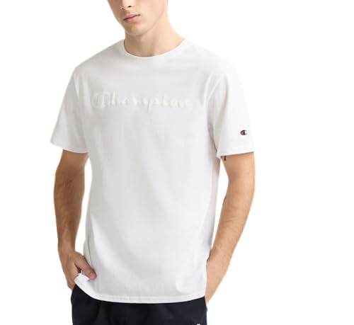 Image of Champion Men's Graphic Short Sleeve T-Shirt, Standard Fit, Tonal Script Logo, Midweight 100% Cotton