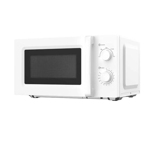 Blugy Microondas 20 litros de capacidad, interior EasyClean, mecánico, 700W de potencia, Diseño compacto, color blanco 45x25x33cm, camper van, autocaravana, náutica, embarcaciones