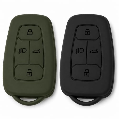 Image of JVCV Soft TPU Cover Compatible with Tata Nexon EV, Harrier, Tiago EV, Altroz, Tigor, Safari, Punch 4 Button Smart Key | Scratch-Resistant Protective Case (Combo - Matte Black & Green)