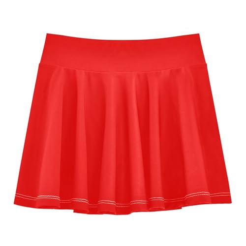 Girls Athletic Skorts Pure Plain Red Tennis Golf Skirts with Shorts and Pockets for Golf Running