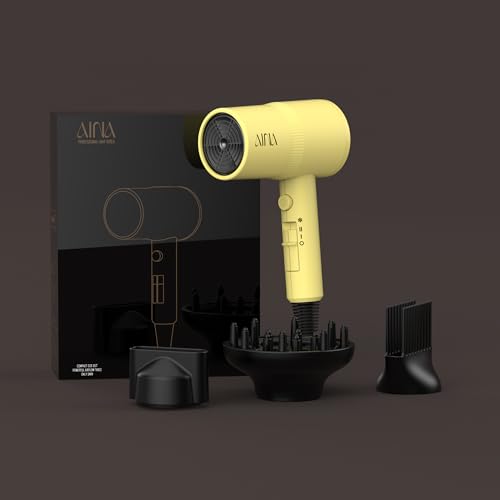 Image of AINA Hair Dryer with Diffuser,Comb Full-Featured Blow Dryer 110V(Yellow) | 3 Heat /2 Speed;Cold shut button;Lightweight;Compact Size;High Temp;Low Airflow;Same Results;Less Expense