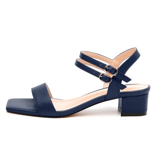 Women's Heeled Sandals, Open Square Toe Chunky Heels, Ankle Strap with Buckle Fashion Solid Color Casual Sandals for Daily Wear2