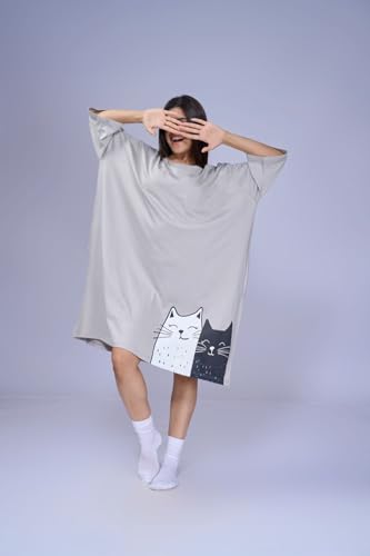Image of LAMA STORE Women's Printed Oversized T-Shirt Dress, Cotton, 3 /4 Sleeve Length, Casual Loose Fit, Comfort Wear Extra Comfy Oversized Printed Pocket T-Shirt Dress