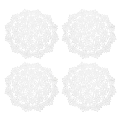 sourcing map 4 tapetes de encaje para mesas, manteles individuales redondos de encaje de 6 pulgadas, posavasos de encaje de algodón hechos a mano para cocina, comedor, boda, blanco y flor de globo