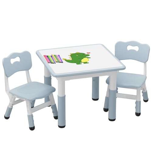 GAOMON Kids Table and 2 Chairs Set with Graffiti Desktop, Height Adjustable Toddler Table and Chairs...