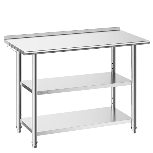 VEVOR Table de Travail Cuisine Professionnelle, Table Centrale INOX 121,9x61x86,4 cm, pour Préparation CHR Café Hôtel Restaurant, Poste de Travail en Acier...