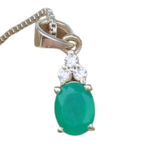 Collier ovale en argent et pendentif onyx vert 16x12mm pour femme