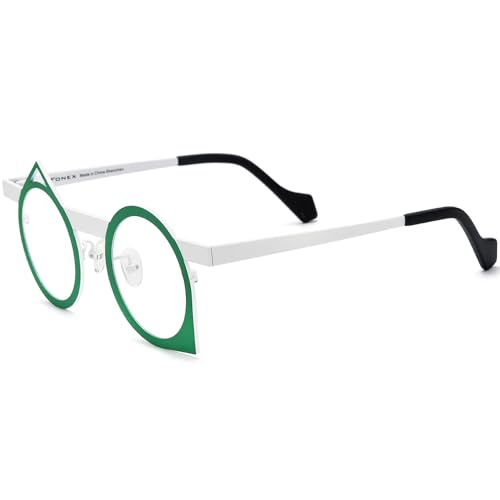 Image of FONEX Colorful Pure Titanium Glasses Frame Women Retro Round Eyeglasses