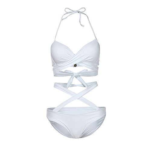 chenqiu Maillot de Bain 2 Pièces Sexy à Bretelles Croisées, Ensemble de Bikini Femme Vintage Solide Maillot de Bain, Lacets Croisés Maillots 2 Pièces Hauts et Culotte Taille Haute Cover
