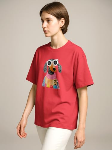 Image of HELLCAT Beige Trendy Printed Oversized T-Shirt for Women