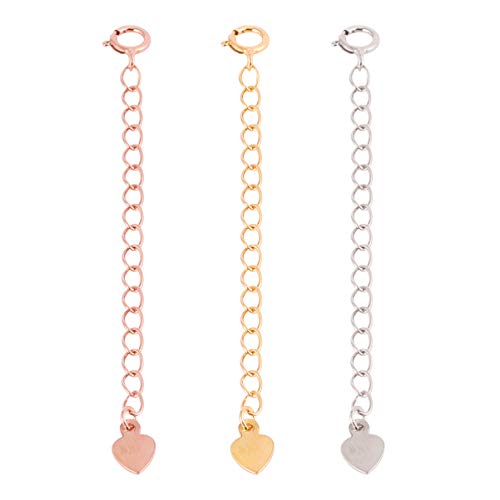 Tomaibaby Extensor de Collar Extensor de Pulsera 3 Piezas Extensor de Cadena de Encanto de Corazón de Plata Pura para Suministros de Fabricación de Joyas (Oro Rosa de Oro Rosa 5. 5 Cm) Cover
