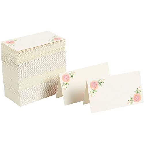 100 Pack Wedding Place Cards for Table Setting, Blank Table Name Card, Floral Place Cards for Birthday, Banquet, Events, Reserved Seating