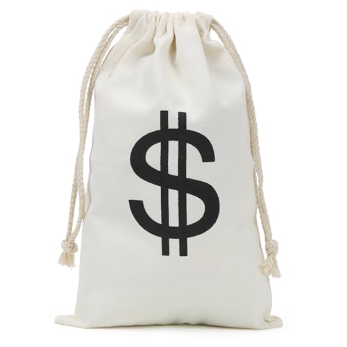 19 x 30 cm saco de dinheiro em dólares, saco de dinheiro branco ladrão, saco de lona com sinal de dólar, acessórios disfarce de ladrão para carnaval Halloween cosplay