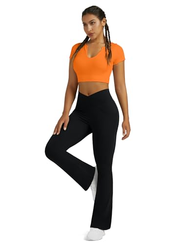 Image of Flare Leggings for Women with Pockets 2pack High Waisted Crossover Flare Leggings Bootcut Yoga Pants
