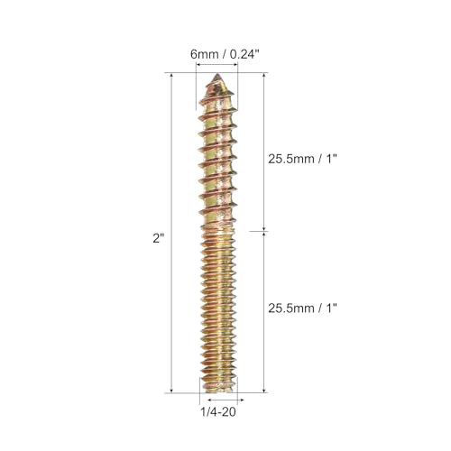 Image of uxcell 1 /4-20x2 Hanger Bolts, 8pcs Double Ended Screws Wood Dowel Screws for Furniture